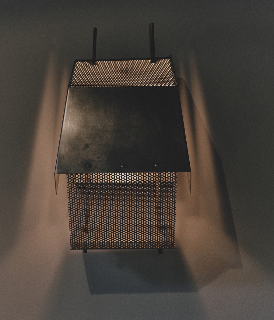 Perforated Aluminum & Bamboo Sconce