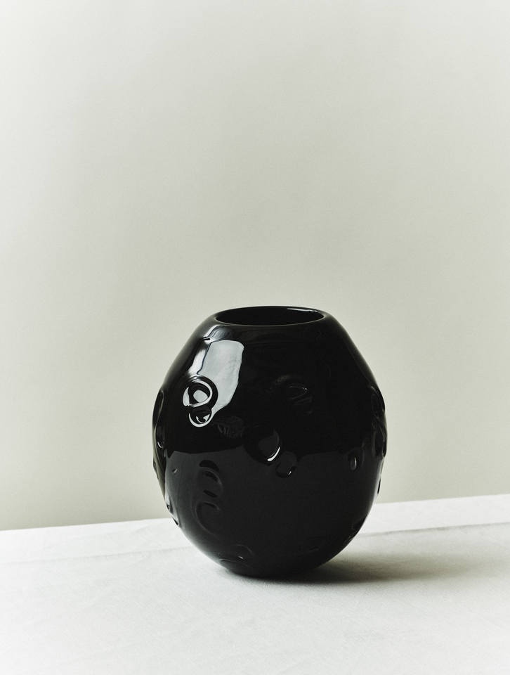 Vintage Glass Vase, Black Deco