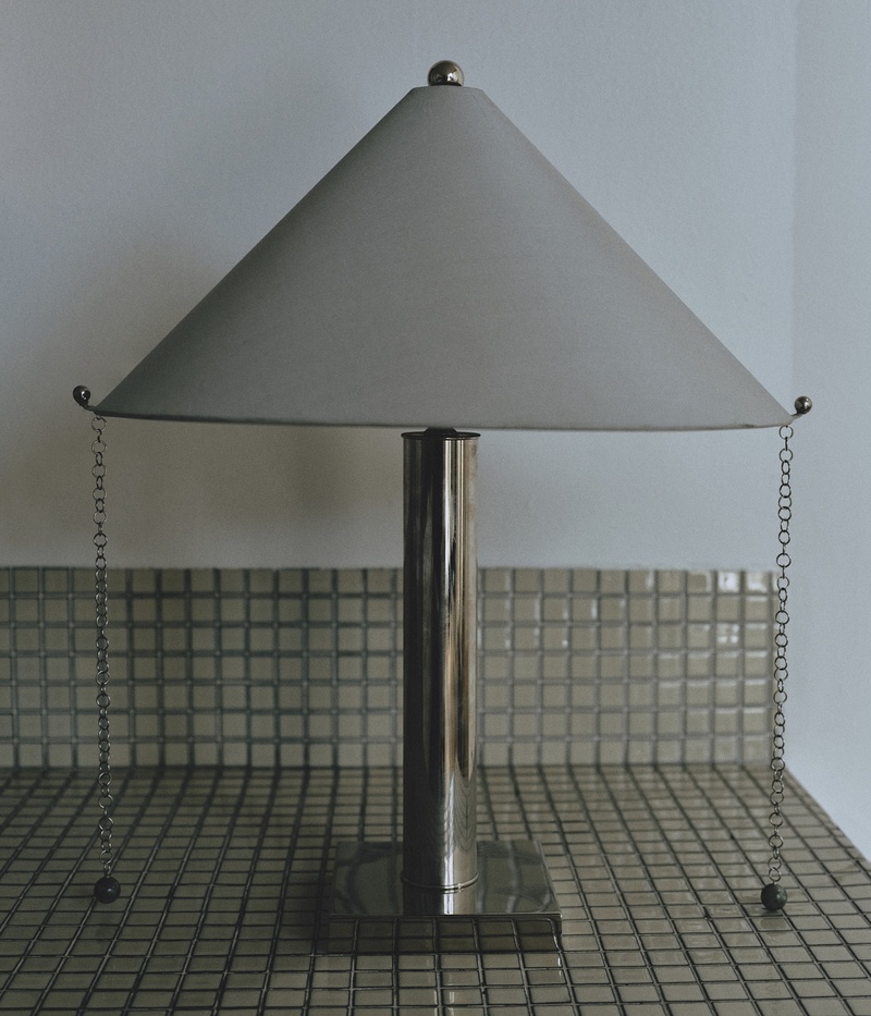 Table Lamp 002: Water Dupioni/Labradorite