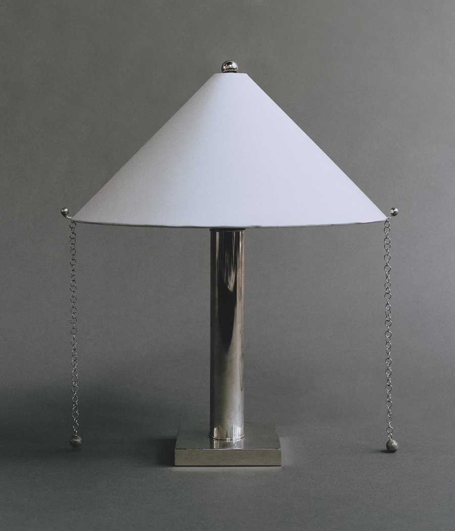 Table Lamp 002: Water Dupioni/Labradorite