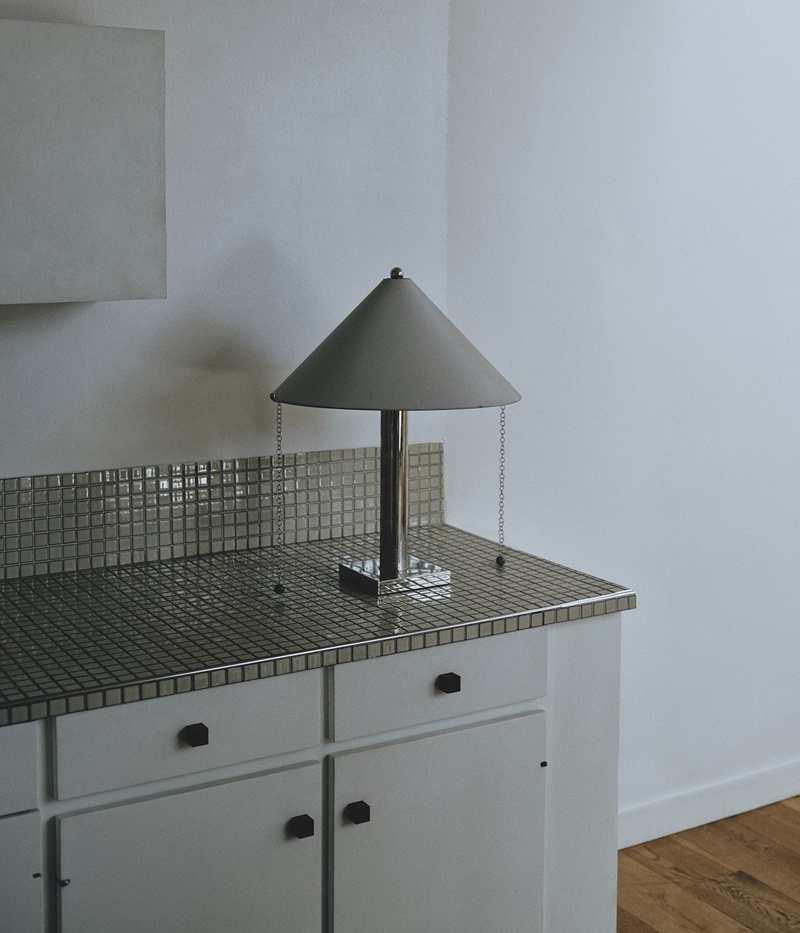 Table Lamp 002: Water Dupioni/Labradorite